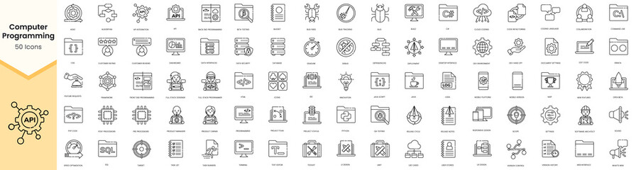 Set of computer programming icons. Simple line art style icons pack. Vector illustration