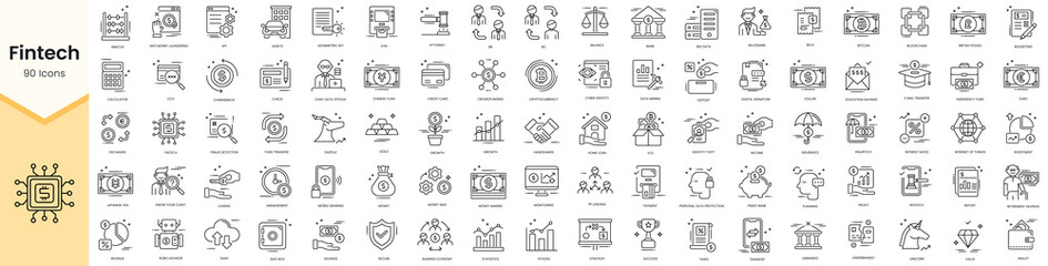 Set of fintech modern icons. Simple line art style icons pack. Vector illustration