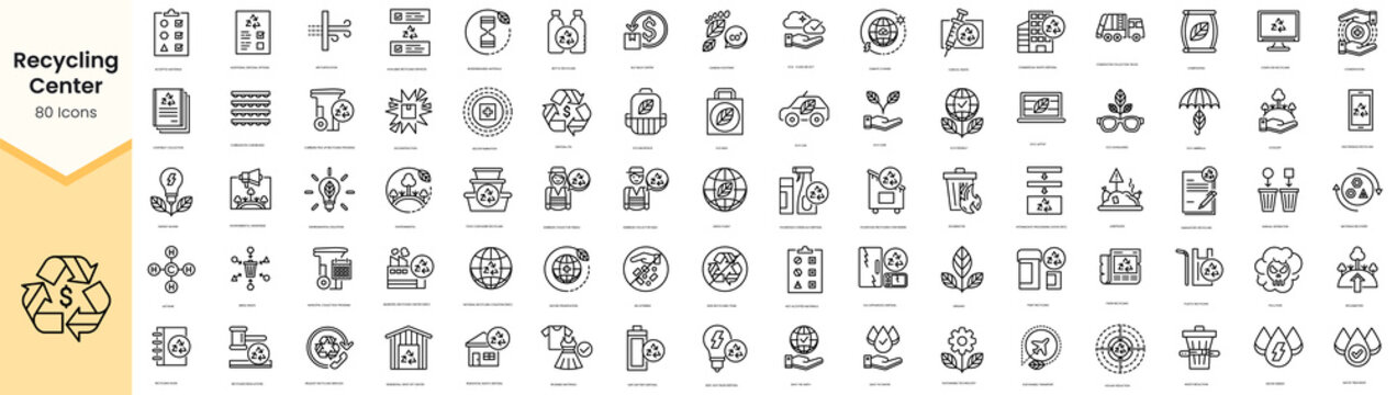 Set of recycling center icons. Simple line art style icons pack. Vector illustration