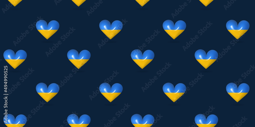 Aufkleber Seamless background with rearts. Support Ukraine concept. 3d vector seamless pattern