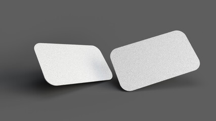 Silver Foil blank business cards on a dark floor. 3d rendering