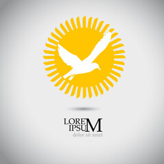 Logo. sun and flying bird. Vector illustration