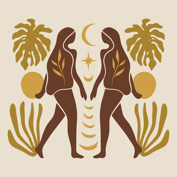 Yoga girl moonchild vector illustration sacred woman wellness art