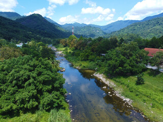 Aerial view of the Tha Di river in Khiriwong in Nakhon Si Thammarat Province of Thailand
