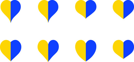 Ukraine flag heart set. Ukraine flag shape. Ukrainian national symbol. banner ribbon vector line. Ukrainian flag symbol. Blue and yellow illustration	