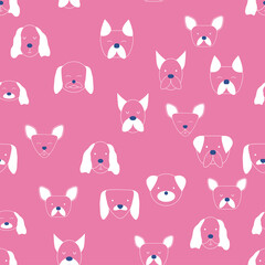 Seamless baby pattern with dog animal muzzles. Monochrome on a colored background.