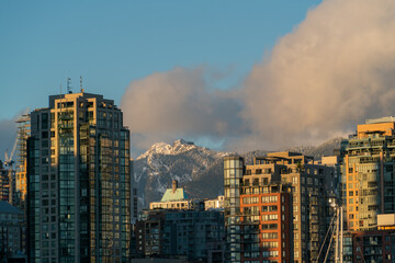 Mountains in north Vancouver view through downtown