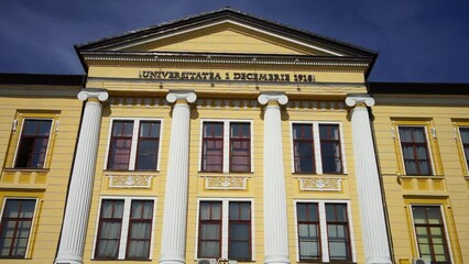 Architectural details, facade of the building of the 1 Decembrie 1918 University, Alba Iulia, Romania
