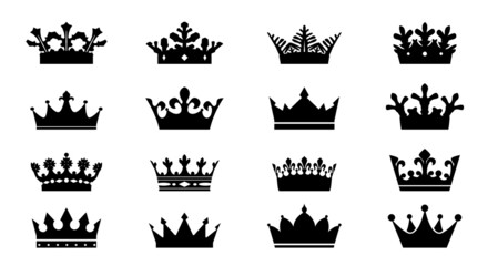 Set vector king crowns icon on white background. Vector Illustration. Emblem, icon and Royal symbols.