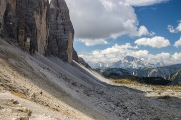 Mountain trail Tre Cime di Lavaredo in Dolomites in Italy