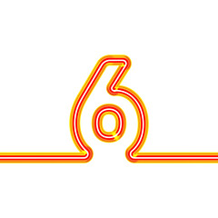 Neon continuous number 6. Transparent neon. red glow. Night Show Alphabet six. neon compatible with all floors. 3d Rendering Isolated on white background.