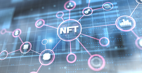NFT Non-fungible token crypto art cryptocurrency blockchain technology concept.