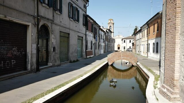 Comacchio, Ferrara - March 2022 - the "little Venice", a lagoon city built at the mouth of the Po river