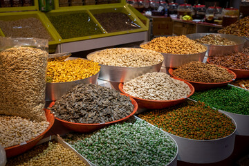 Assortment of nuts in Doha market Qatar