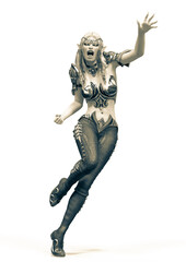 lady elf is calling war in white background