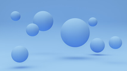 Group of blue sphere isolated on blue background. Circle pattern. 3D rendering.