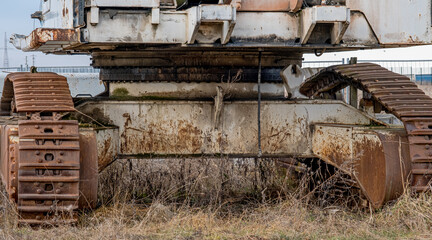 crawler excavator abandoned, close view