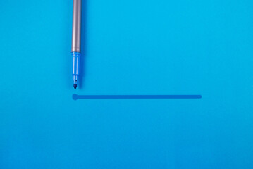 a blue marker with an outline to the end point on a blue background.