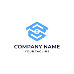 Hexagon House Line Art Logo Design