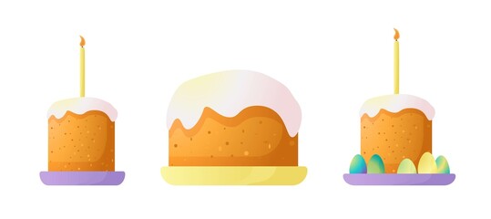 Vector illustration with a cake and eggs. Spring decor. The concept of celebrating happy Easter. Simple cartoon style for logos, banners, posters, backgrounds, stickers, printing.