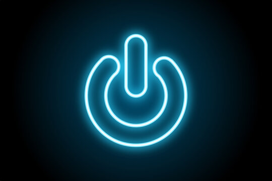 Power Button Neon Blue On Black Background