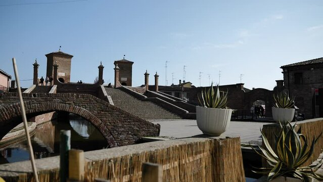Comacchio, Ferrara - March 2022 - the "little Venice", a lagoon city built at the mouth of the Po river