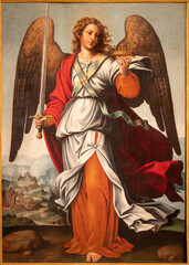 VALENCIA, SPAIN - FEBRUAR 14, 2022: The painting of Guardian Angel in the Cathedral  by Juan de Juanes from 16. cent.