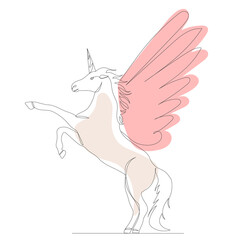 pegasus drawing by one continuous line, isolated vector