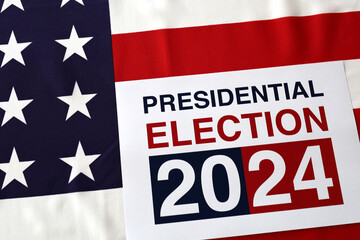 Presidential Election 2024 Written over Waving American Flag - 495007310