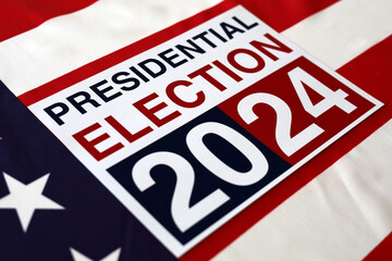 Presidential Election 2024 Written over Waving American Flag - 495008155