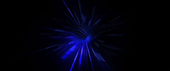 Fototapeta premium Futuristic lens flare. Light explosion star with glowing particles and lines. Beautiful abstract rays background.