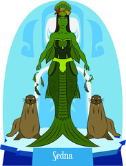Illustration vector isolated of inuit god, Eskimo mythology, Sedna, sea goddess - obrazy, fototapety, plakaty