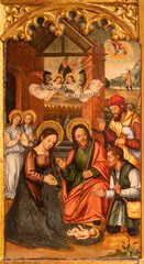 VALENCIA, SPAIN - FEBRUAR 14, 2022: The painting of Nativity in the Cathedral  by Vicente Macip...