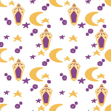seamless pattern with crescent lantern and stars for ramadan