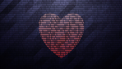 Heart icon on binary code ( array of bits ). Illustration.