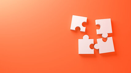 Jigsaw puzzle pieces that don't match. 3d rendering illustration orange background