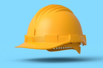 Yellow safety helmet or hard cap isolated on blue monochrome background
