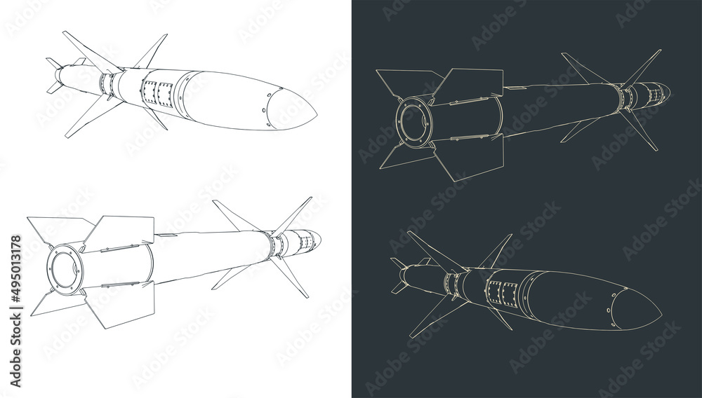 Wall mural Cruise missile drawings illustrations