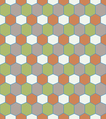 Vector, Seamless, Image of Hexagonal Shapes in Orange-Green Tones. Can Be Used in Design and Textiles