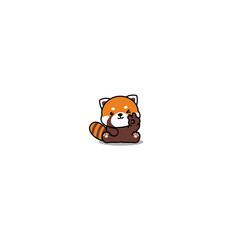 Cute red panda winking eye cartoon icon, vector illustration