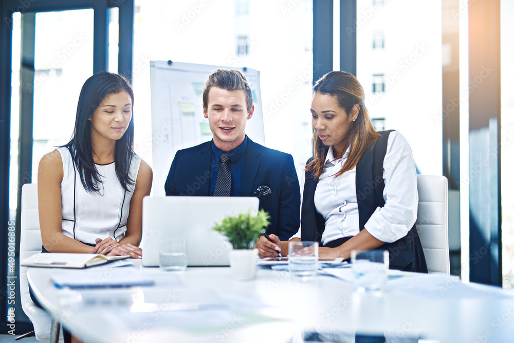 Poster effective collaboration makes the results better. cropped shot of a group of young businesspeople ha