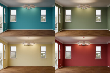 Comparison of Newly Remodeled Room of House with Wood Floors, Moulding, Ceiling Lights and Four...