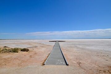 Road to nowhere on salt pan Lake Tyrrell