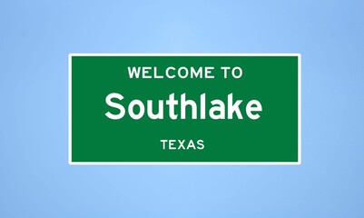 Southlake, Texas city limit sign. Town sign from the USA.