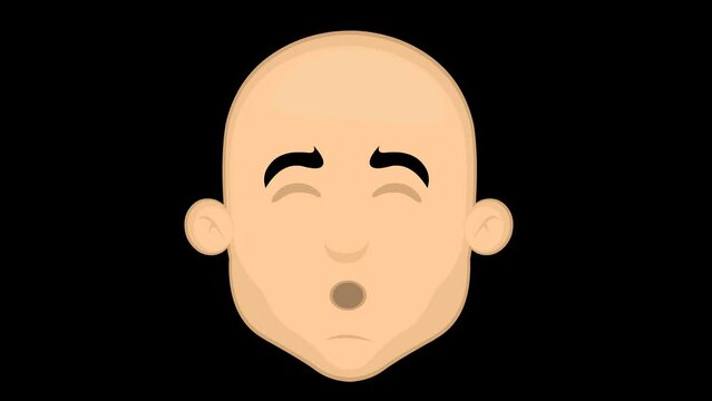 Loop animation of the face of a cartoon bald man sleeping, on a transparent background