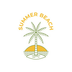 Summer beach logo vector illustration design, beach logo in line art style for design inspiration