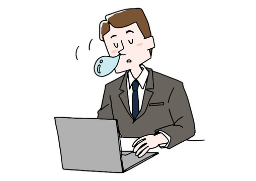 recommend clip art: 仕事中居眠りをする男性　コミカルな手書きの人物　ベクター、線画にカラー