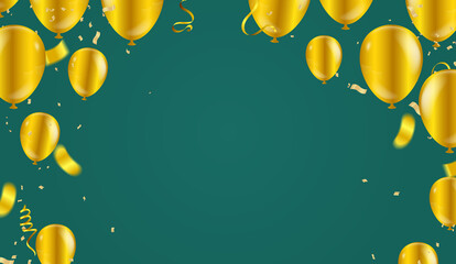 Party Banner with Multicolored Realistic Balloons, Confetti and Serpentines on  Background. Vector Illustration