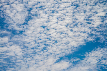 Smooth white clouds on clear blue sky background and copy space. Outdoor nature or save the earth concept.
