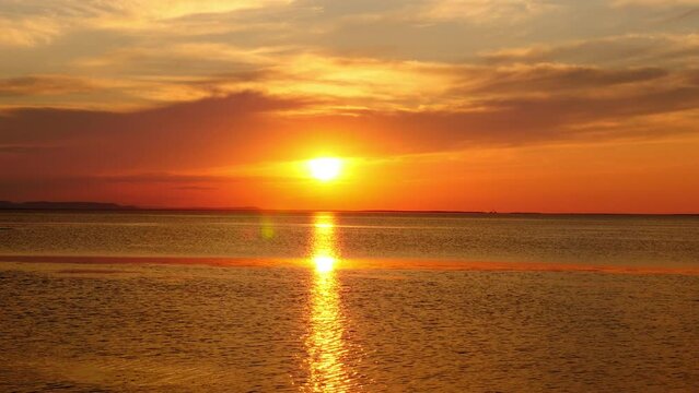 Beautiful sunset view of Lake Saroma. (pan copy space) 